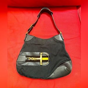 GUCCI MONOGRAM HORSE BIT HOBO BAG